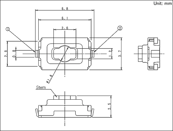 alps按鍵開(kāi)關(guān)SKQYABE010參考圖紙